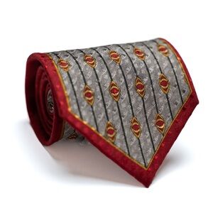 Vintage‎ Antonia Collection Red and Gray Silk Men's Necktie, Abstract Unique EUC